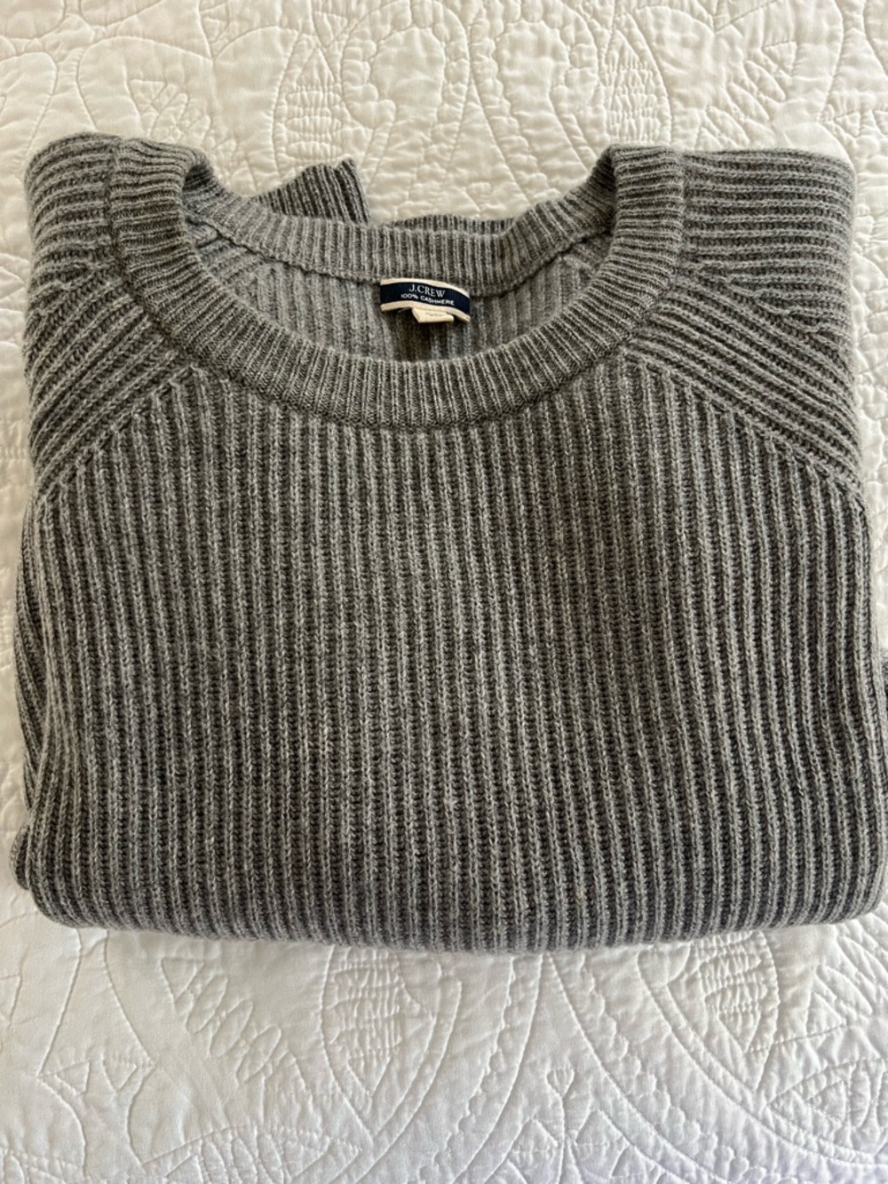 J. Crew Gray Ribbed Crewneck Cashmere Sweater 2X